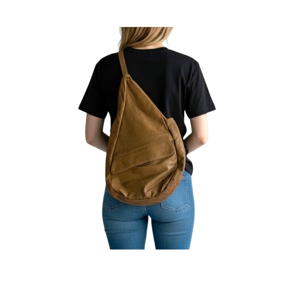Vintage AmeriBag Healthy Back Bag Tan Leather Large 19" Sling Crossbody Travel